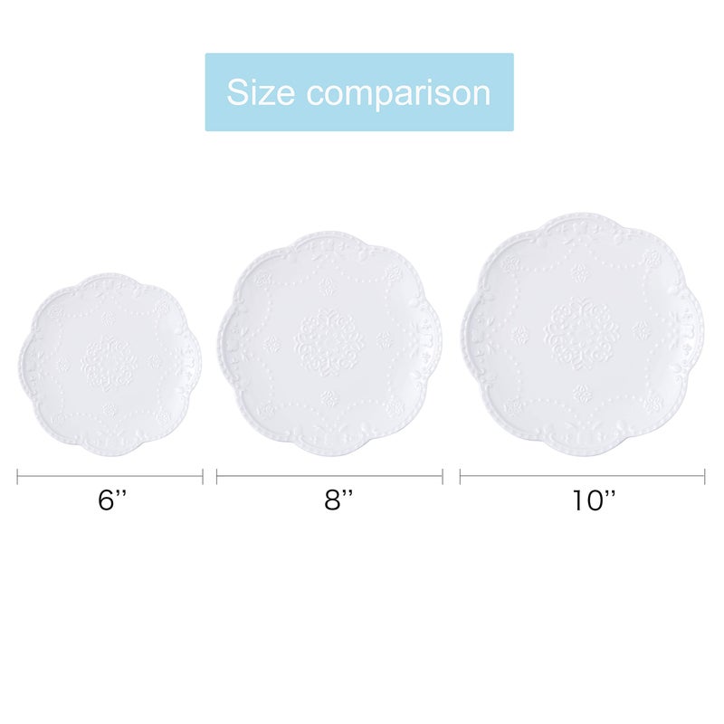 Jusalpha Embossed Lace Porcelain Plate-Dinner Plate Set, Pasta/Salad/Dessert Plateï¼Œ Tableware Set for Restaurant Family Party Kitchen Use -4 Pieces, FD-PL15 (10 Inche, White) - Image 4